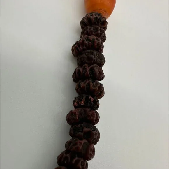 Seed Necklaces Beaded Handmade Natural Orange Brown Botanical Folk Art Set of 2 - Picture 4 of 8